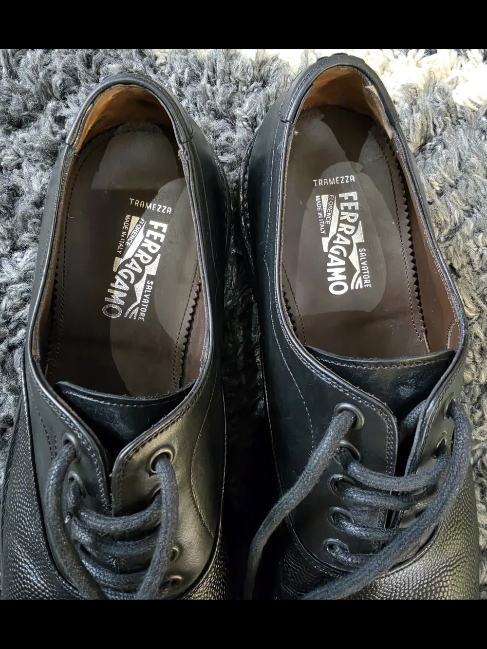 Ferragamo Tramezza Size 9.5M Pebble Leather Plain Toe Oxfords Shoes Black